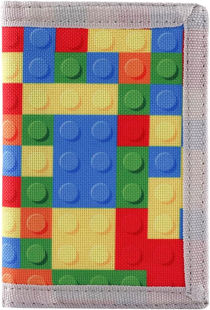 Nitort Wallet,Birthday Gifts,RFID Trifold Canvas Outdoor Sports Wallets for Kid,Lovely and Novelty Wallet with Zipper for Kids- Front Pocket Wallet with Magic Sticker(LG-Building Blocks01) - Image 1